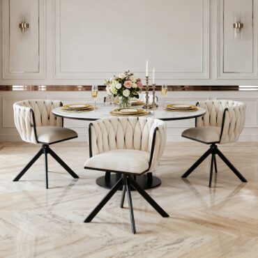 Kungsbacka Beige - 180° drehbarer Esszimmerstuhl aus luxuriösem Samt