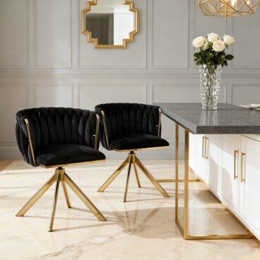 Kungsbacka Schwarz und Gold - 180° drehbarer Esszimmerstuhl aus luxuriösem Samt