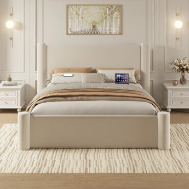 Roskilde Bett 160x200 cm mit Stauraum - Beige Samt