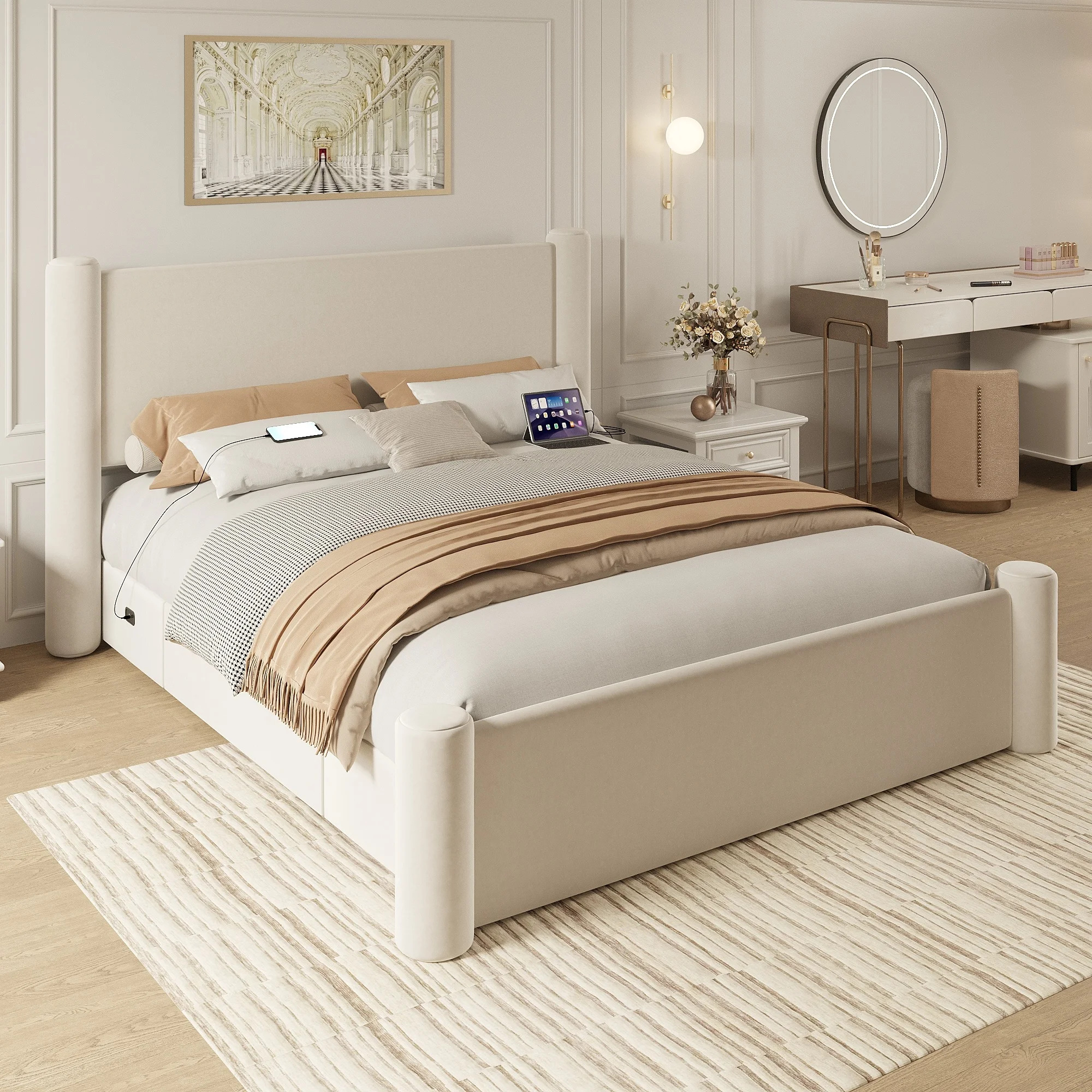 Roskilde Bed 160x200 cm with Storage – Beige Velvet – Bild 3