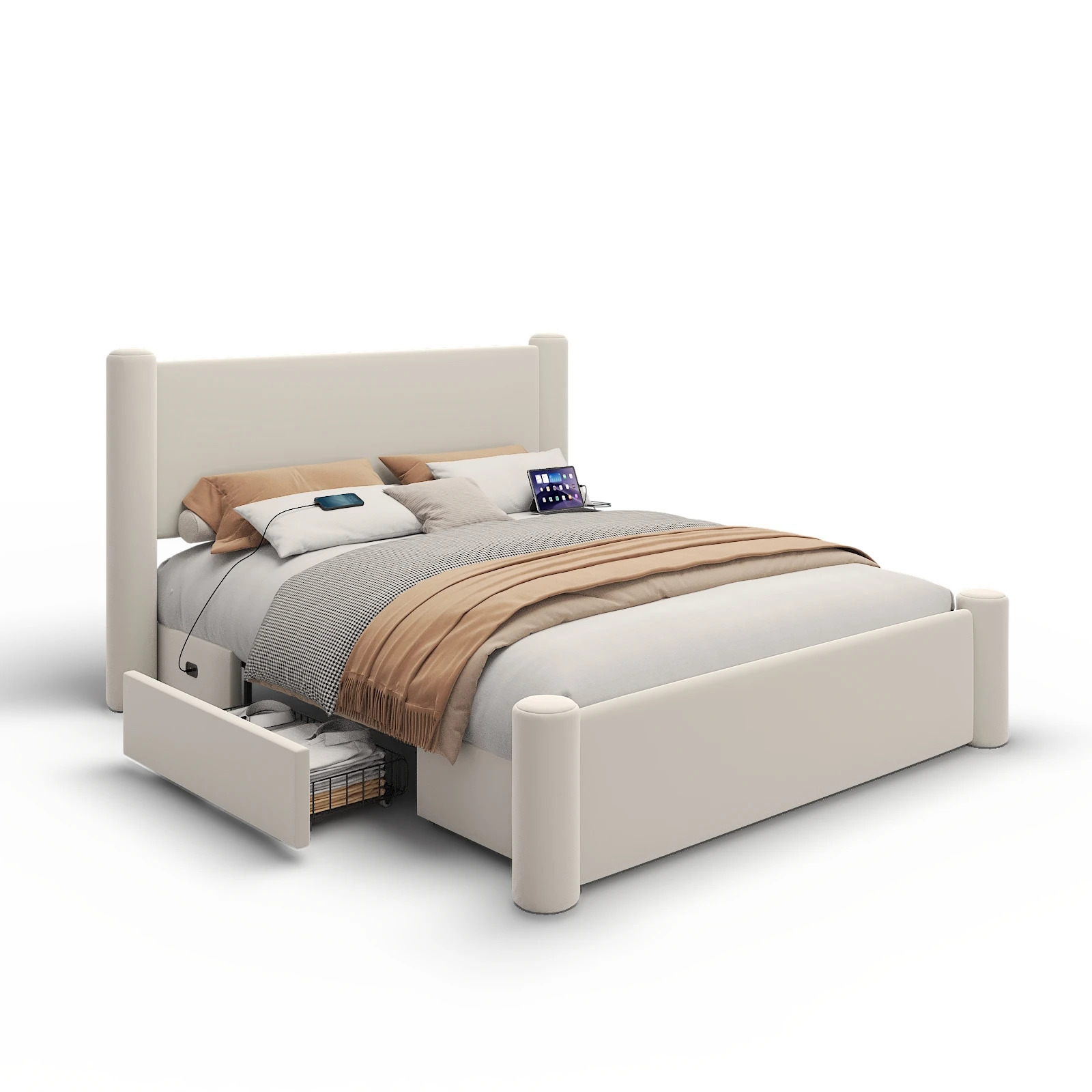Roskilde Bed 160x200 cm with Storage – Beige Velvet – Bild 4