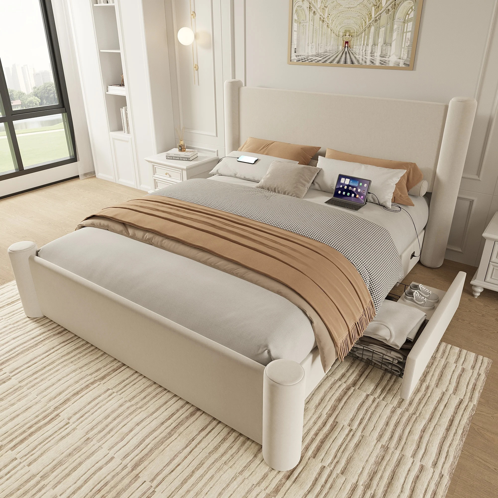Roskilde Bed 160x200 cm with Storage – Beige Velvet – Bild 7