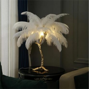 Amèlie Tischlampe - Straußenfederlampe mit Kupfersockel