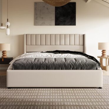 Esbjerg Elegantes Bett 180x200 cm mit Stauraum - Beige Leinen