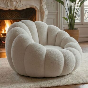 Horsens - Muscheldesign, Bouclé-Stoff in Creme