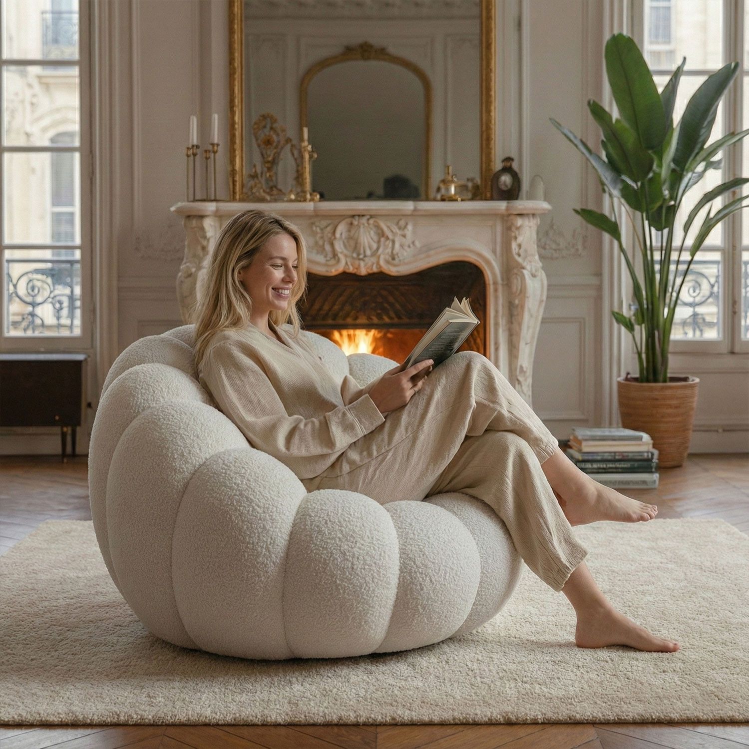 Horsens – Shell Design, Cream Bouclé Fabric – Bild 7