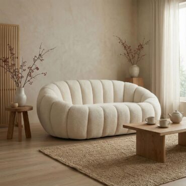 Horsens 2-Sitzer Sofa - Muscheldesign, Bouclé-Stoff in Creme