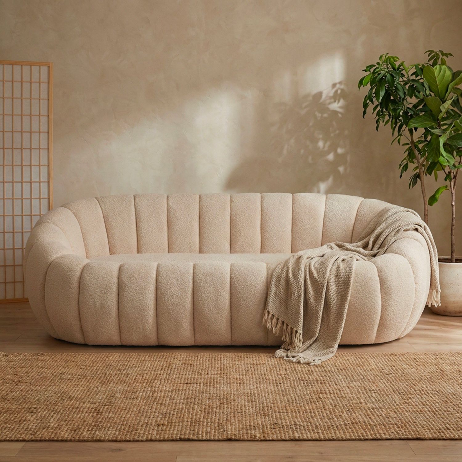 Horsens 3-Seater Sofa – Shell Design, Cream Bouclé Fabric – Bild 3