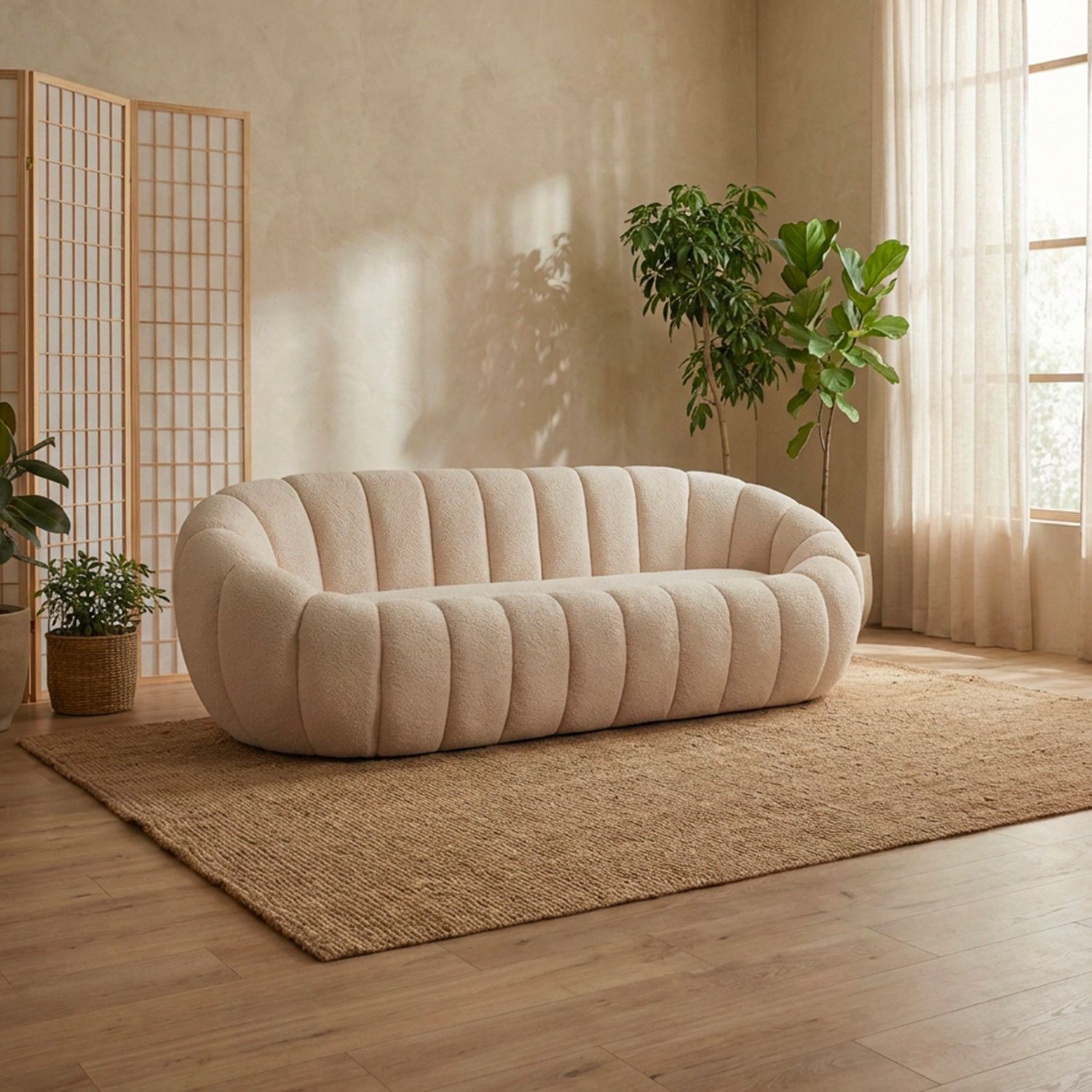 Horsens 3-Seater Sofa – Shell Design, Cream Bouclé Fabric – Bild 5
