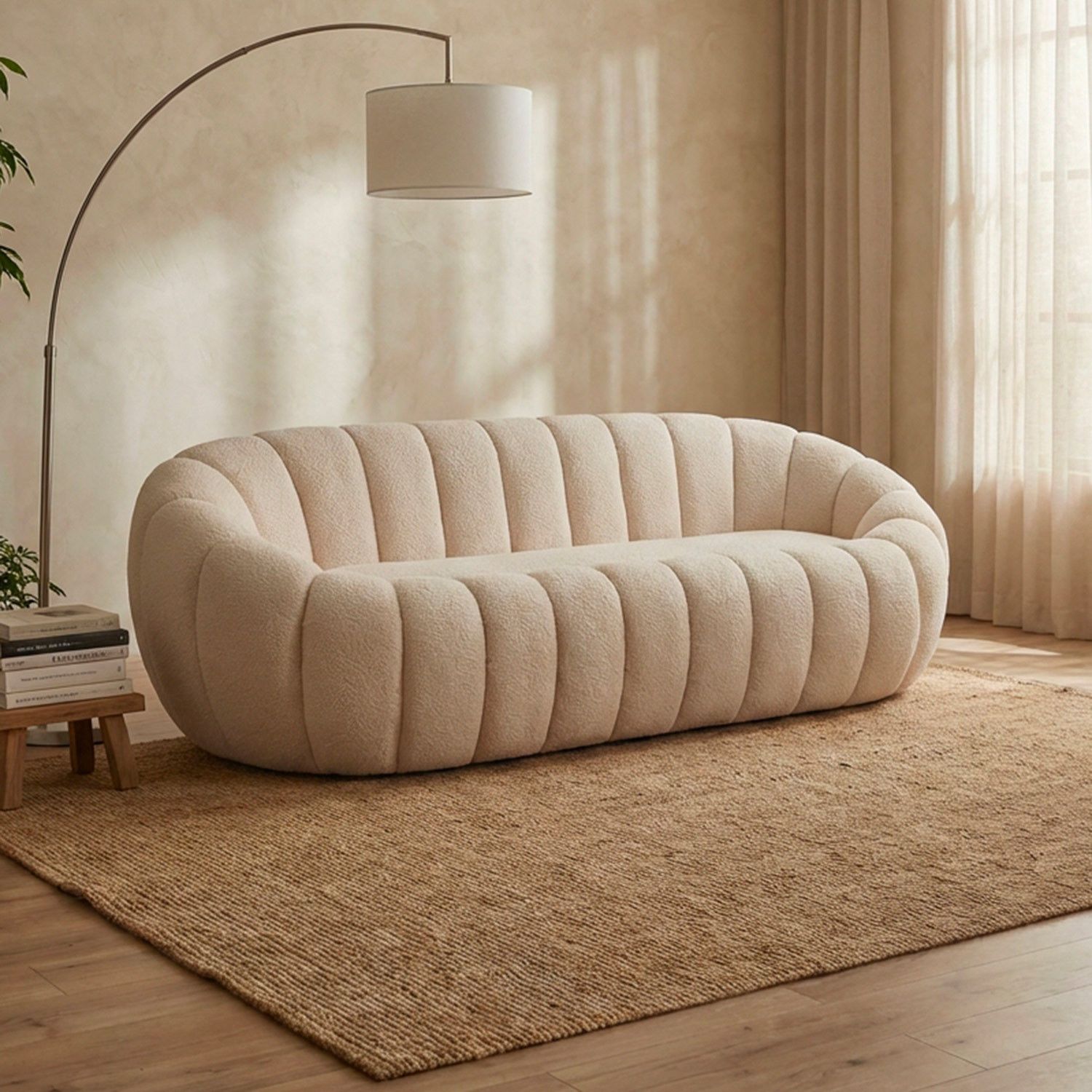 Horsens 3-Seater Sofa – Shell Design, Cream Bouclé Fabric – Bild 7
