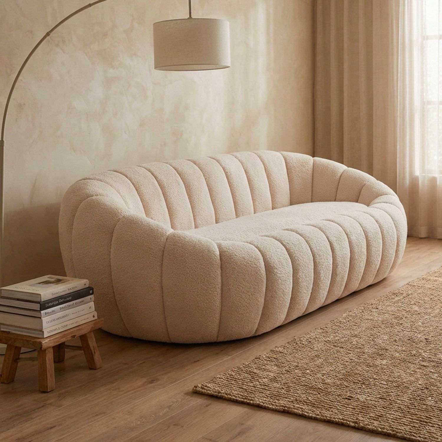 Horsens 3-Seater Sofa – Shell Design, Cream Bouclé Fabric – Bild 8