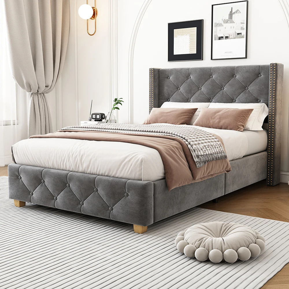 Odense Einzelbett 90x200 cm - Samt mit stabilem Rahmen