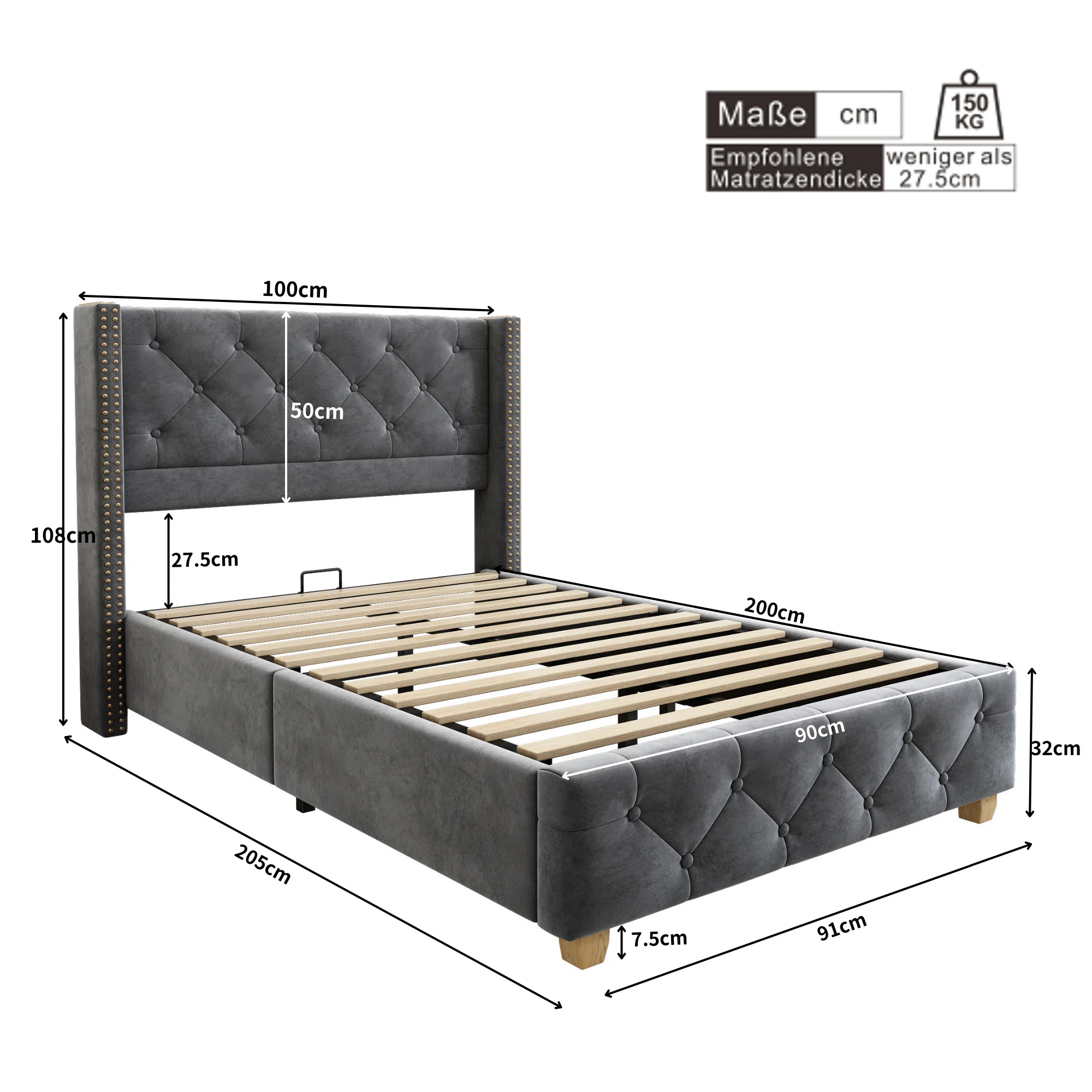 Odense Single Bed 90x200 cm – Velvet with Sturdy Frame – Bild 4