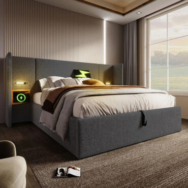 Taastrup Doppelbett 180x200 cm mit Stauraum, LED-Beleuchtung und USB-C
