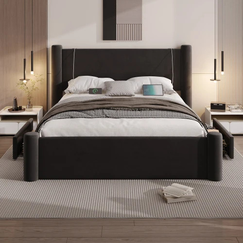 Roskilde Bed 160x200 cm with Storage – Black Velvet – Bild 3