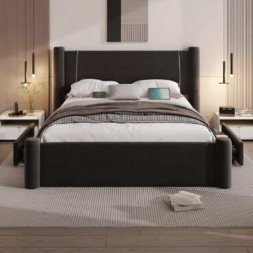 Roskilde Bett 160x200 cm mit Stauraum - Schwarzer Samt