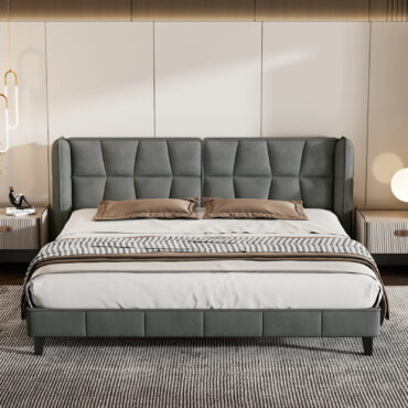 Herning Doppelbett 180x200 cm - Grauer Samt mit gepolstertem Kopfteil