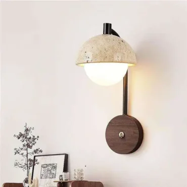Lysekil - Minimalistischer Wandleuchter aus Travertin und Holz
