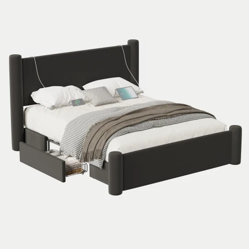 Roskilde Bed 160x200 cm with Storage – Black Velvet – Bild 4