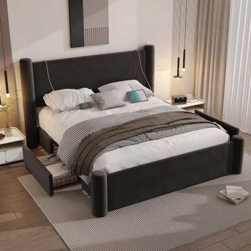 Roskilde Bed 160x200 cm with Storage – Black Velvet – Bild 5